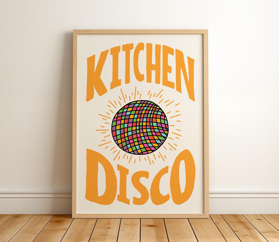 Kitchen Disco Retro Poster Print, Fun Quote Decor