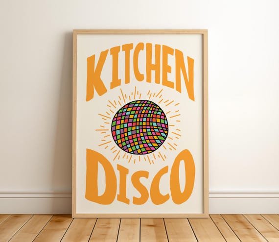 Kitchen Disco Retro Poster Print, Fun Quote Decor