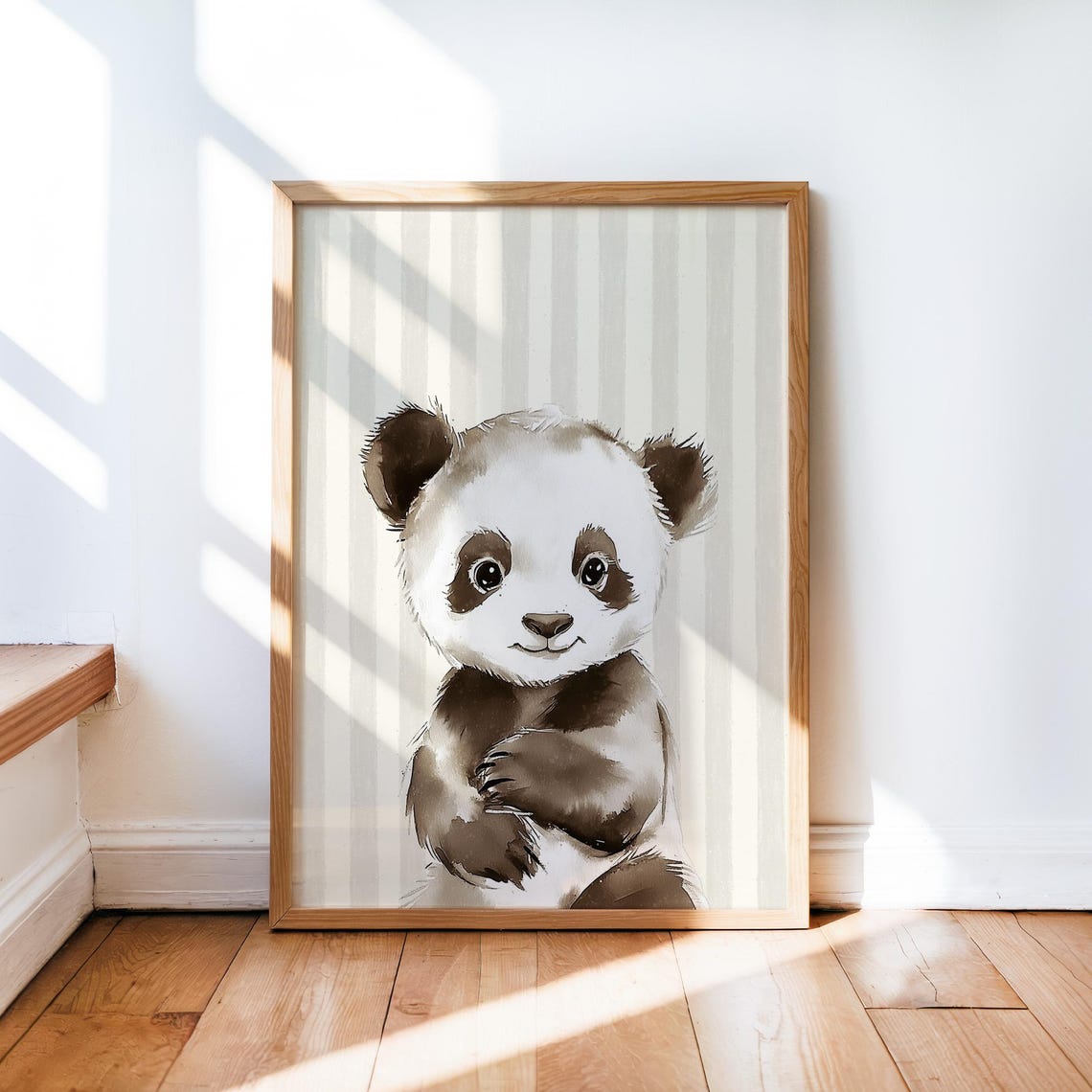 Baby Panda Sepia Watercolor Portrait Nursery Animal Wall Art