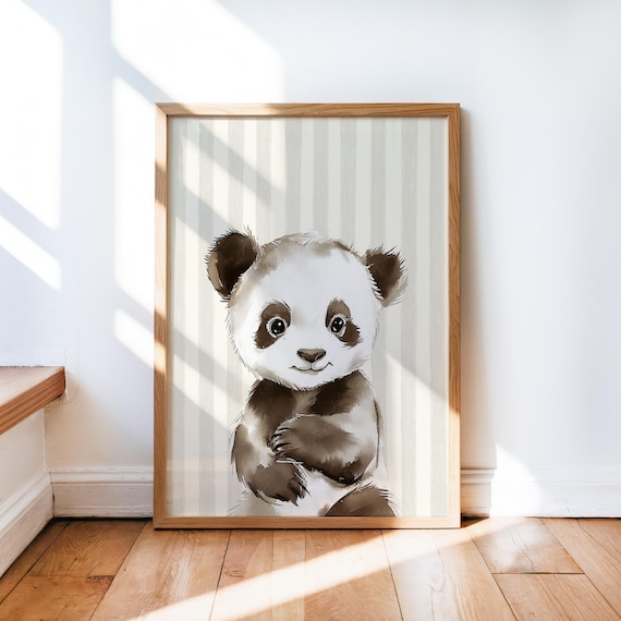 Baby Panda Sepia Watercolor Portrait Nursery Animal Wall Art