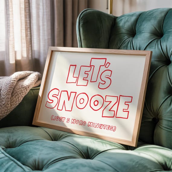 Lets Snooze Print Mid Century Trendy Bedroom Wall Art Typography Funny Sleep Poster Horizontal Above Bed Decor