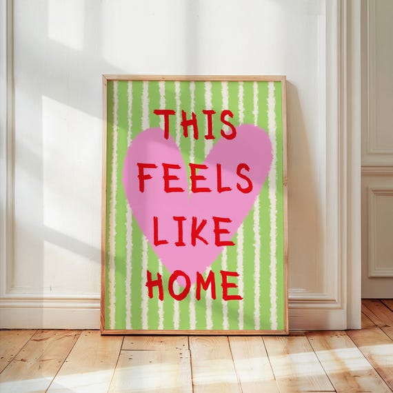 This Feels Like Home Print Stripes Heart Wall Art Trendy Decor Cute Positive Quote Gift Colorful Typography Poster