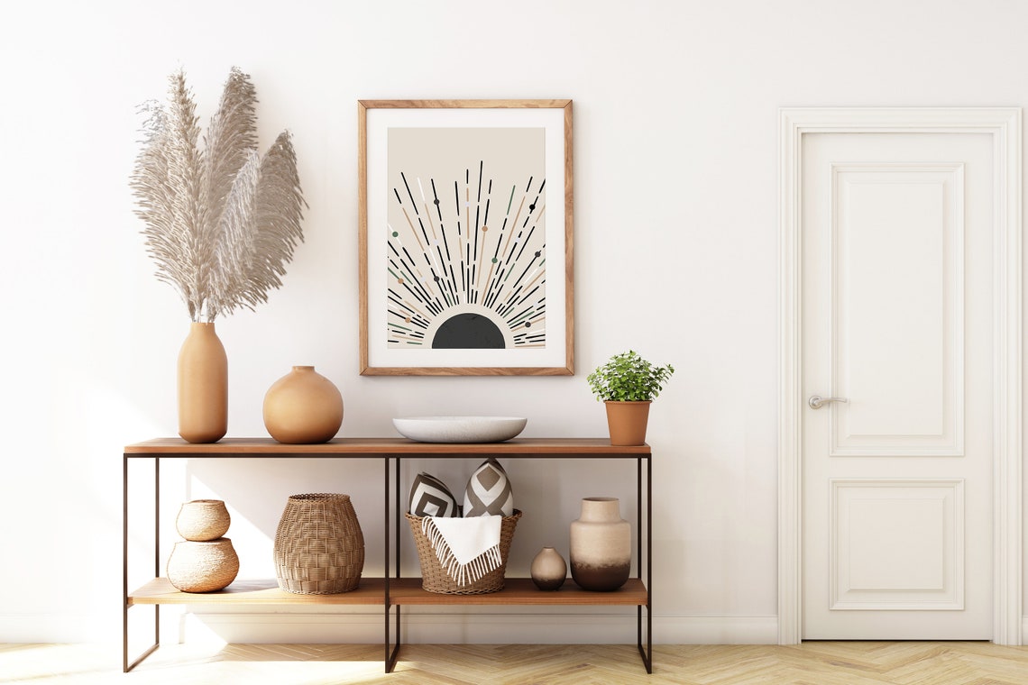 Warm Abstract Rising Sun Radiating Lines Mid Century Boho Poster - Image 8