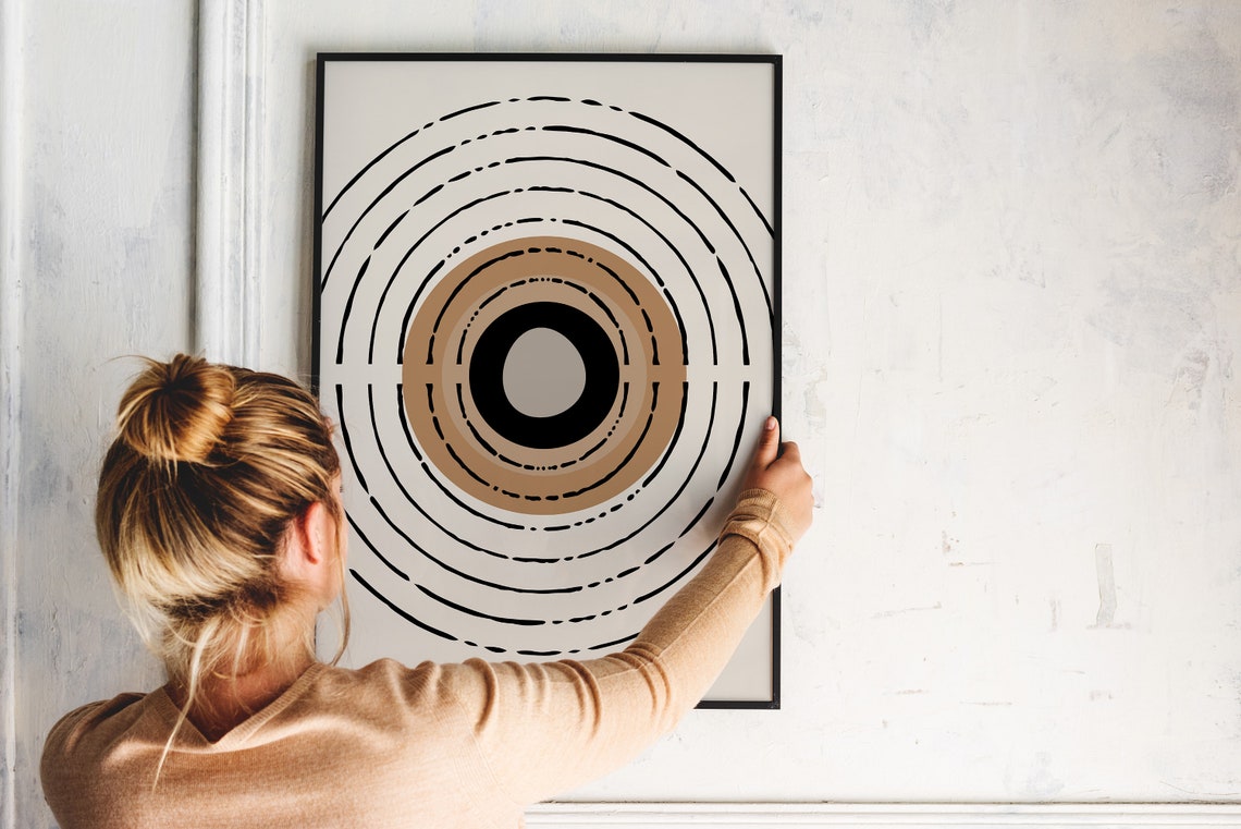 Concentric Dashed Circles Neutral Black Tan Geometric Poster - Image 5