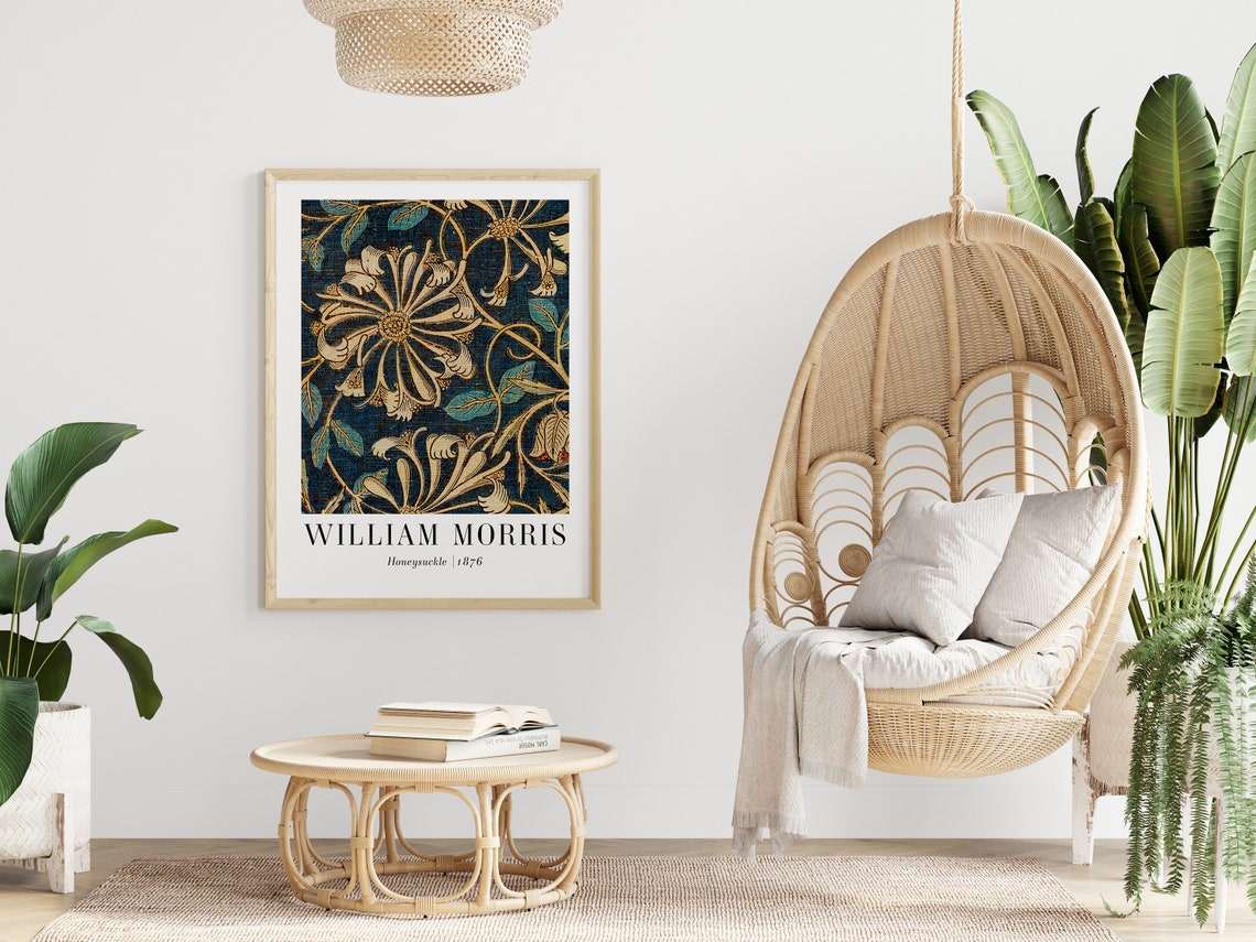 William Morris Honeysuckle 1876 Navy Floral Pattern Art Poster - Image 3