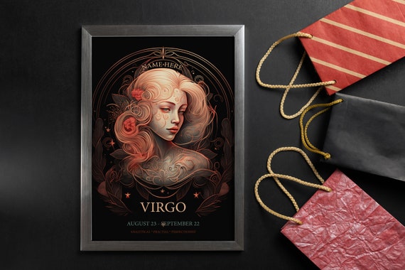 Custom Name Zodiac Art Personalized Celestial Print Astrology Star Sign Boho Decor Birthday Gift For Friend Or Partner Art