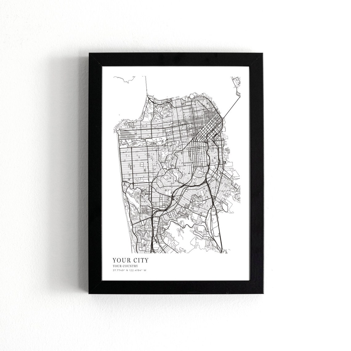 Custom City Map Poster Minimalist Black White Personalized Map Gift - Image 2