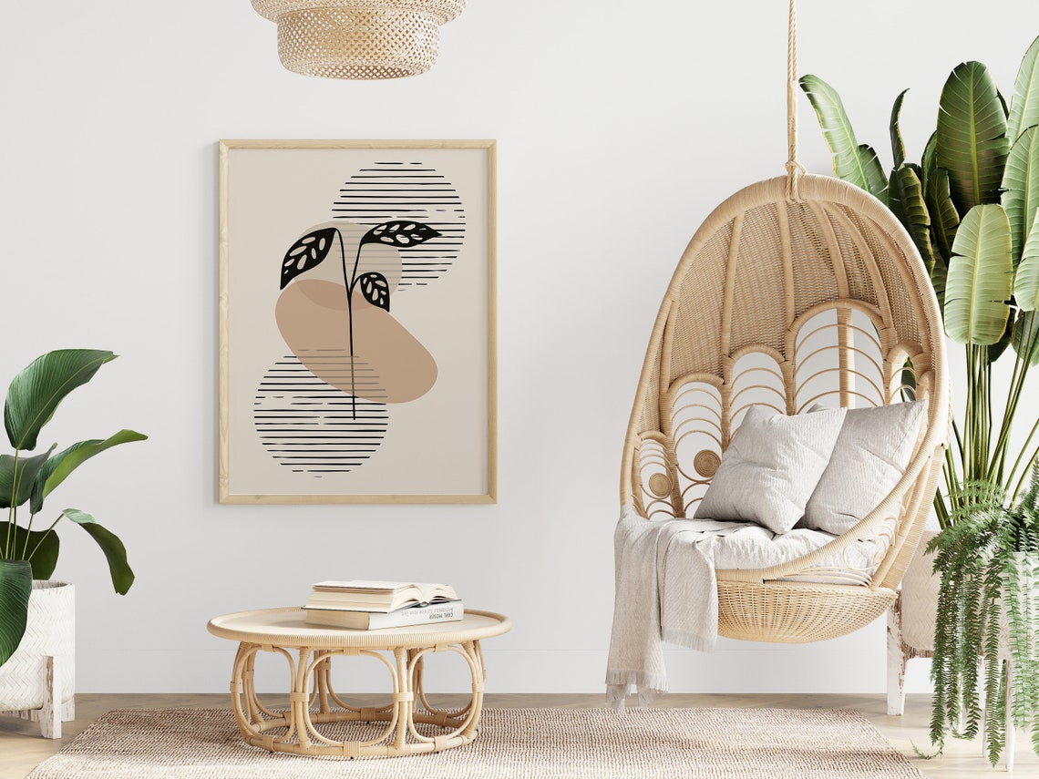 Abstract Botanical Black Leaf Tan Shapes Minimalist Wall Poster - Image 3