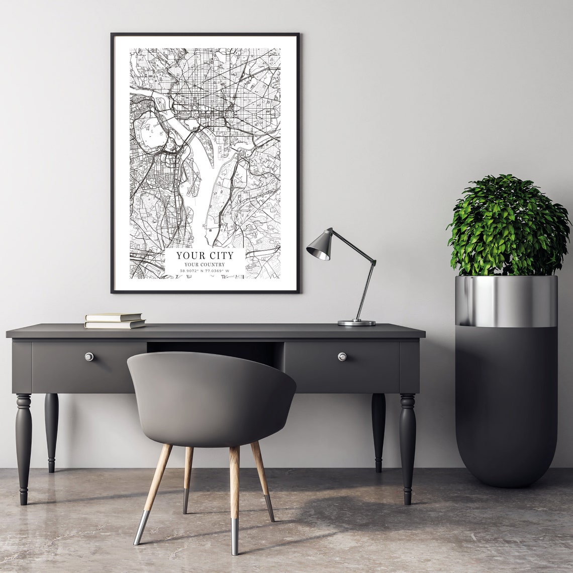 Personalized City Map Poster Custom Map Art Black and White Minimalist - Image 5