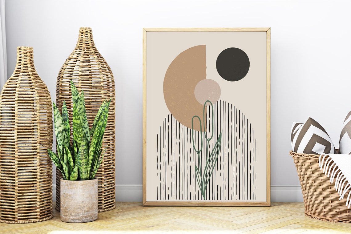 Abstract Beige Arches Green Flower Mid Century Modern Poster - Image 3