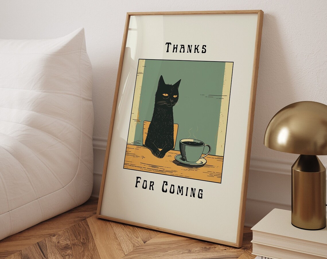Cute Cat Coffee Print, Funny Cat Gift For Cat People - Image 6