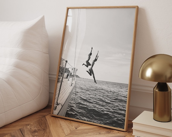 Friends Freedom Jump Sail Boat Yacht Vintage Art Print
