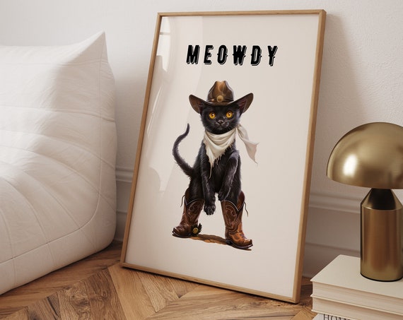 Meowdy Funny Black Cat Cowboy Cat Print
