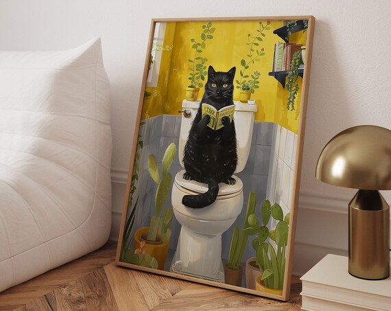 Funny Cat Toilet Bathroom Art Print