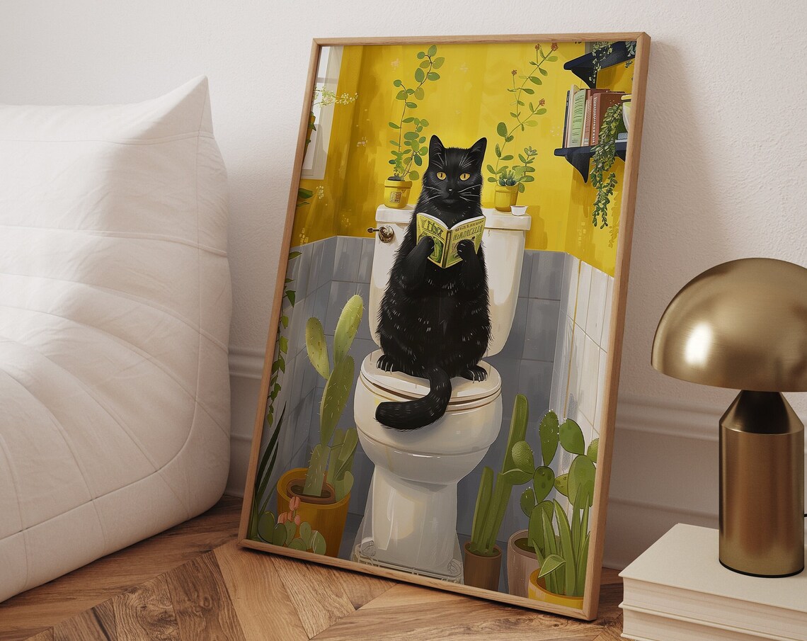 Funny Cat Toilet Bathroom Art Print