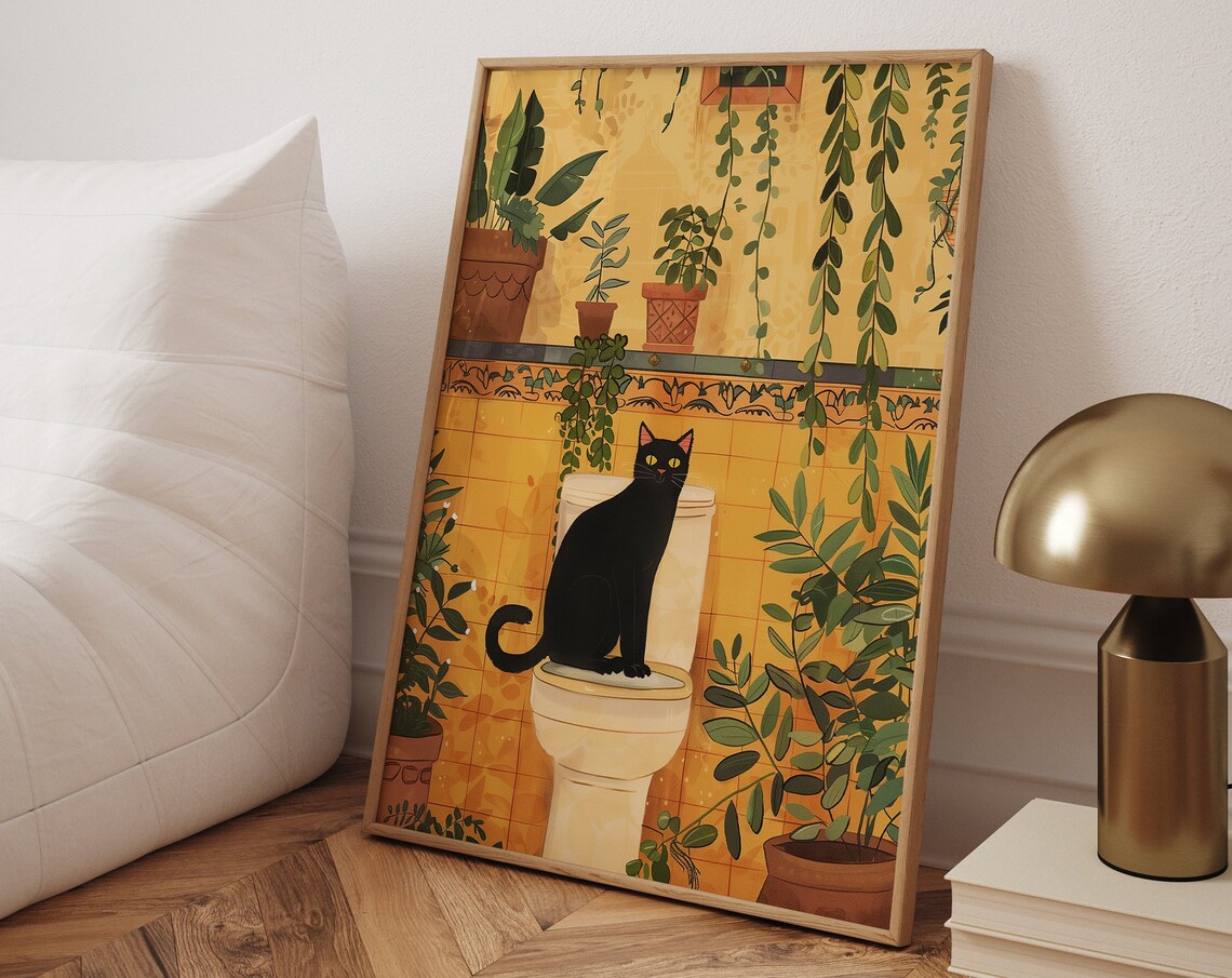 Funny Toilet Cat Poster Gift for Cat People