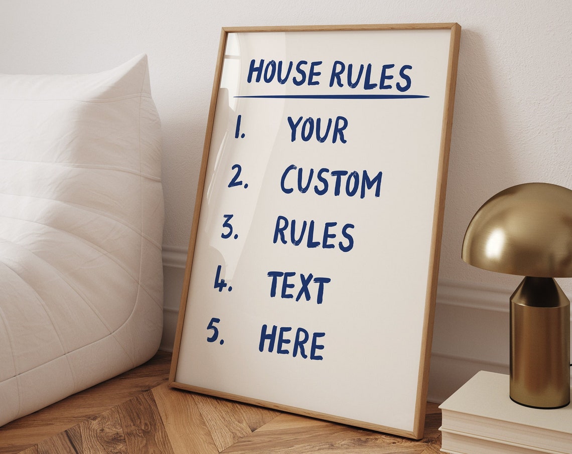 Home Rules Customizable Poster, Handwritten Art Print