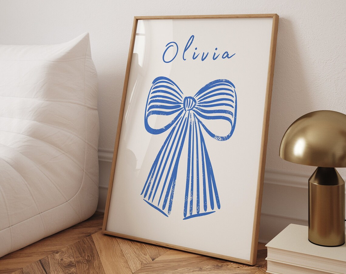 Personalized Name Bow Print, Preppy Watercolor Nursery Decor
