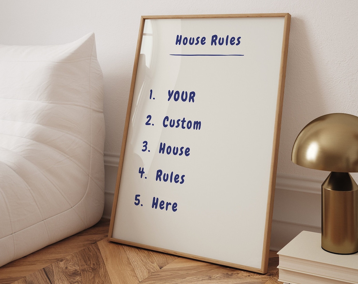 Custom Home Rules Poster, Handwritten House Rules