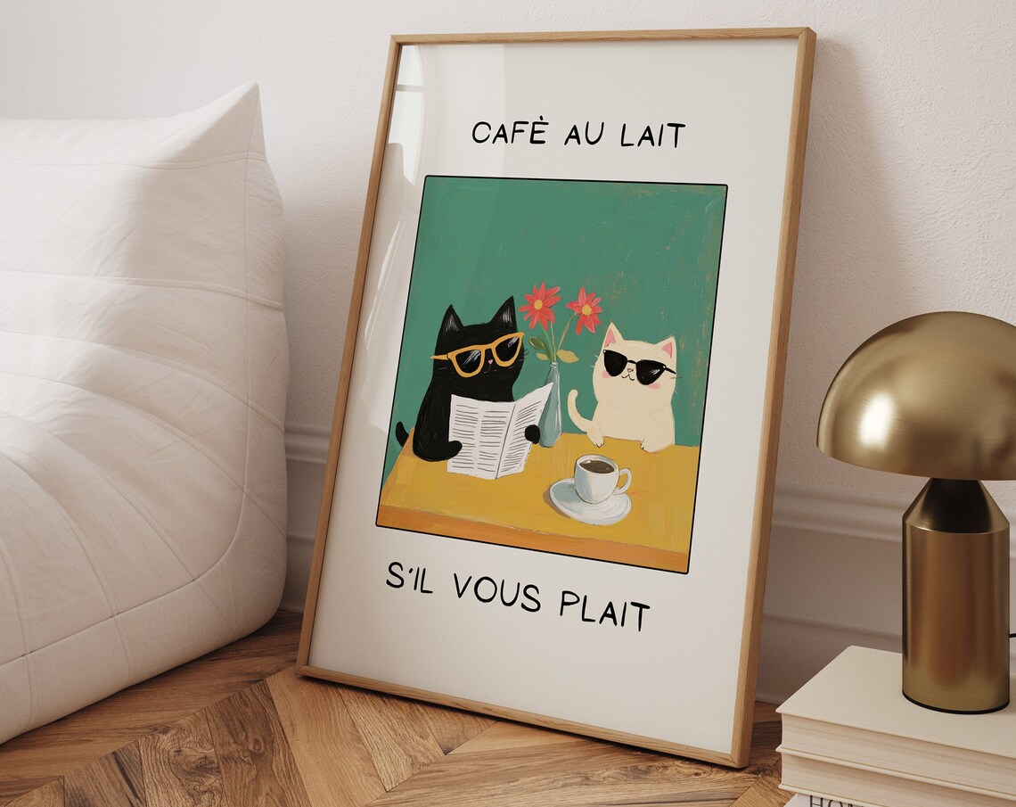 French Cafe Au Lait Cat Print, Kitchen Decor - Image 6