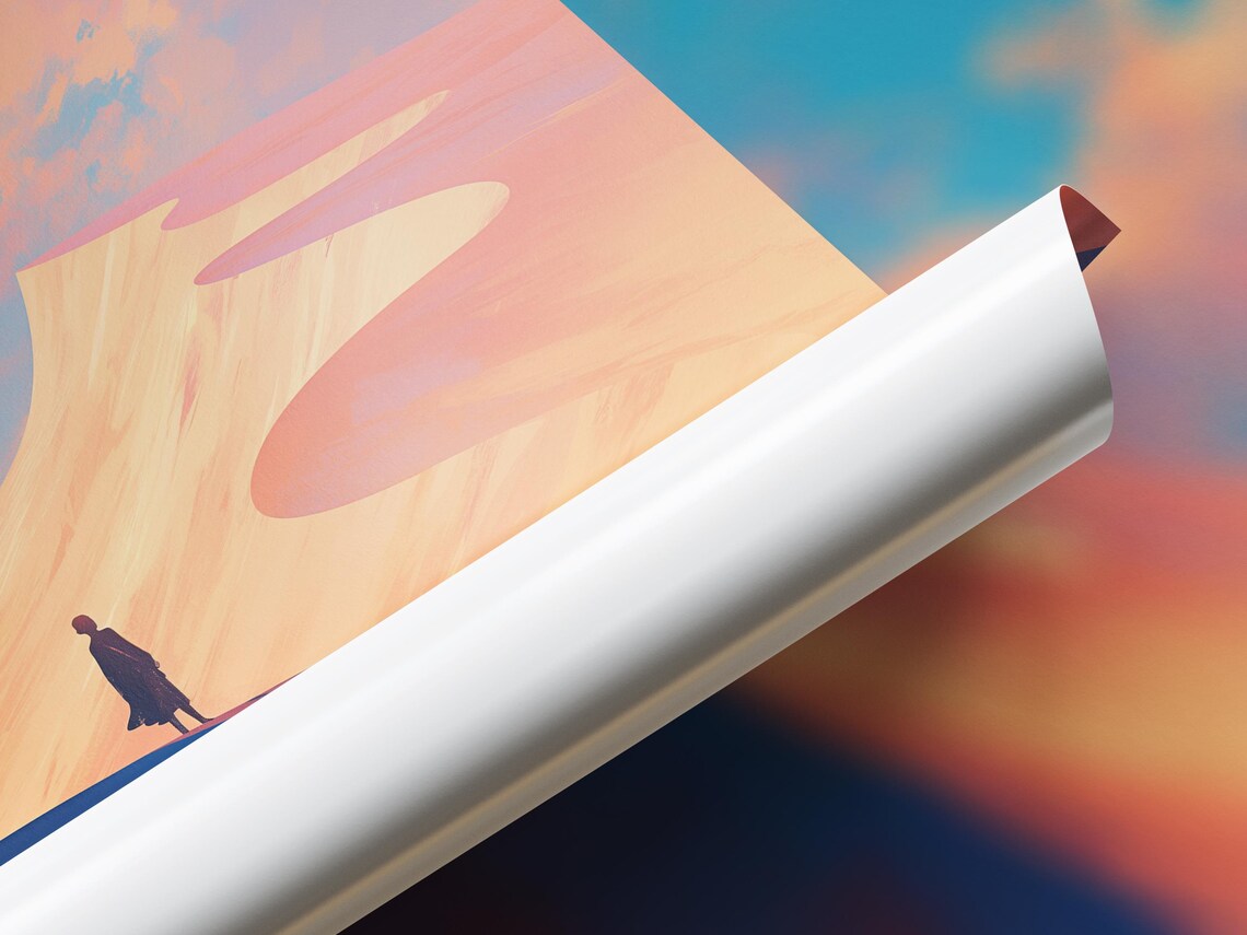 Lone Figure Surreal Colorful Desert Dunes Sky Dreamscape Poster - Image 4