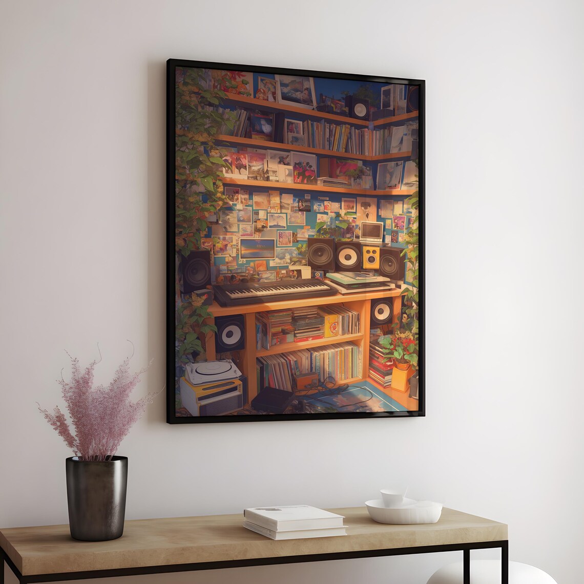 Cozy Lofi Music Room Vinyl Keyboard Retro Aesthetic Corner Poster - Image 4
