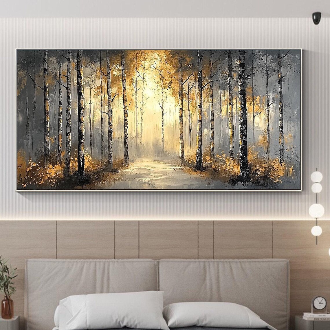 Gold Leaf Forest Oil Painting, Abstract Nature Landscape