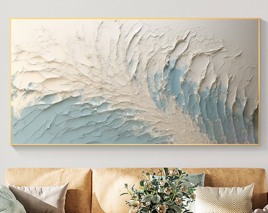 Swirling White Wave Foam Pale Blue Minimalist Texture Poster
