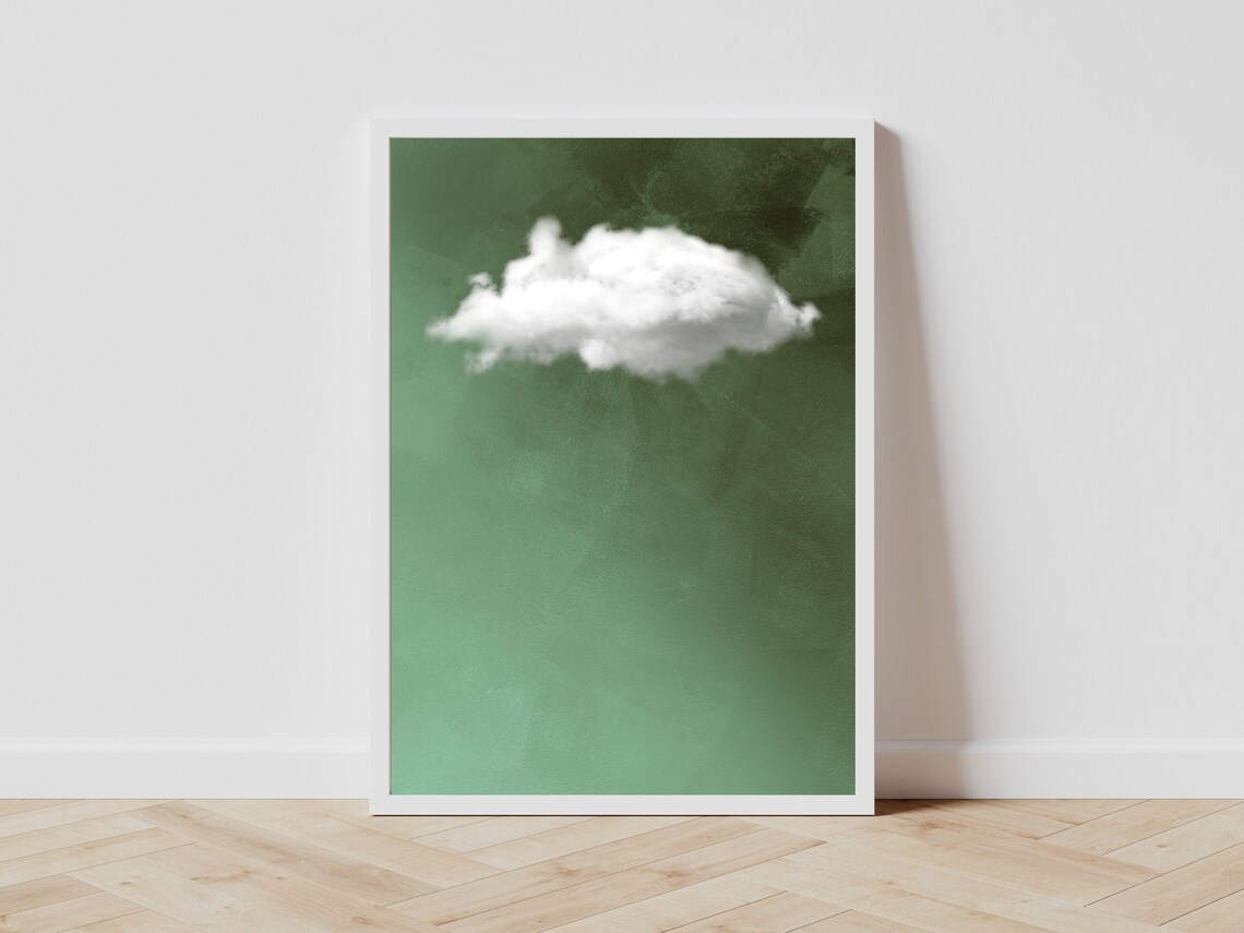 Sage Green Cloud Abstract Art Print, Minimalist