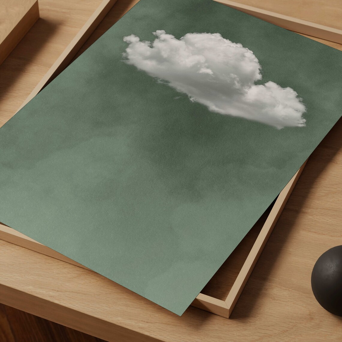 Sage Green Sky Cloud Minimalist Abstract Art Print - Image 3