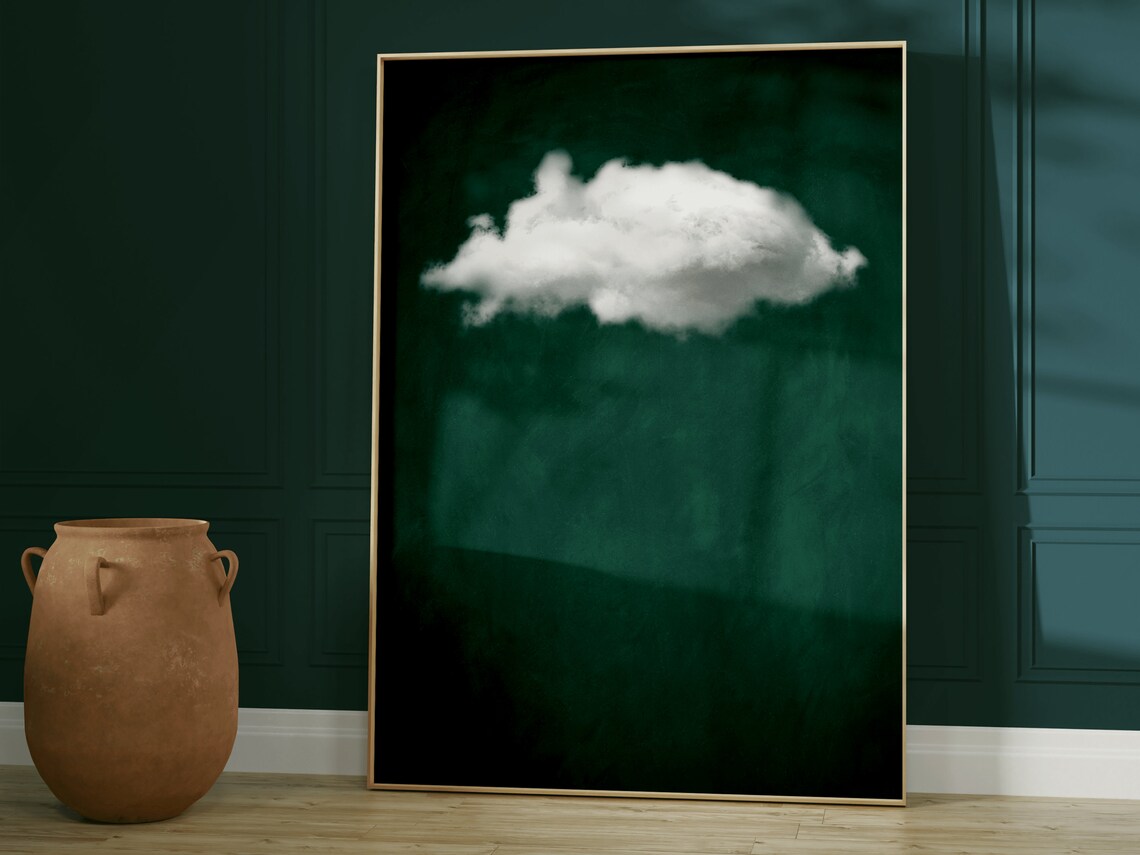 Emerald Green Cloud Abstract Art Print, Minimalist