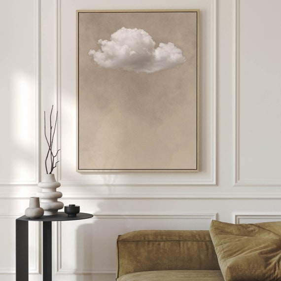 Neutral Minimalist Cloud Wall Art Framed Beige Wall Art Extra Large Wall Art Surreal Abstract Painting Living Room Decor Zen