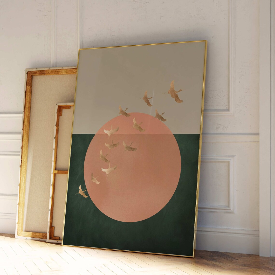Flying Cranes Japanese Abstract Wall Art Print