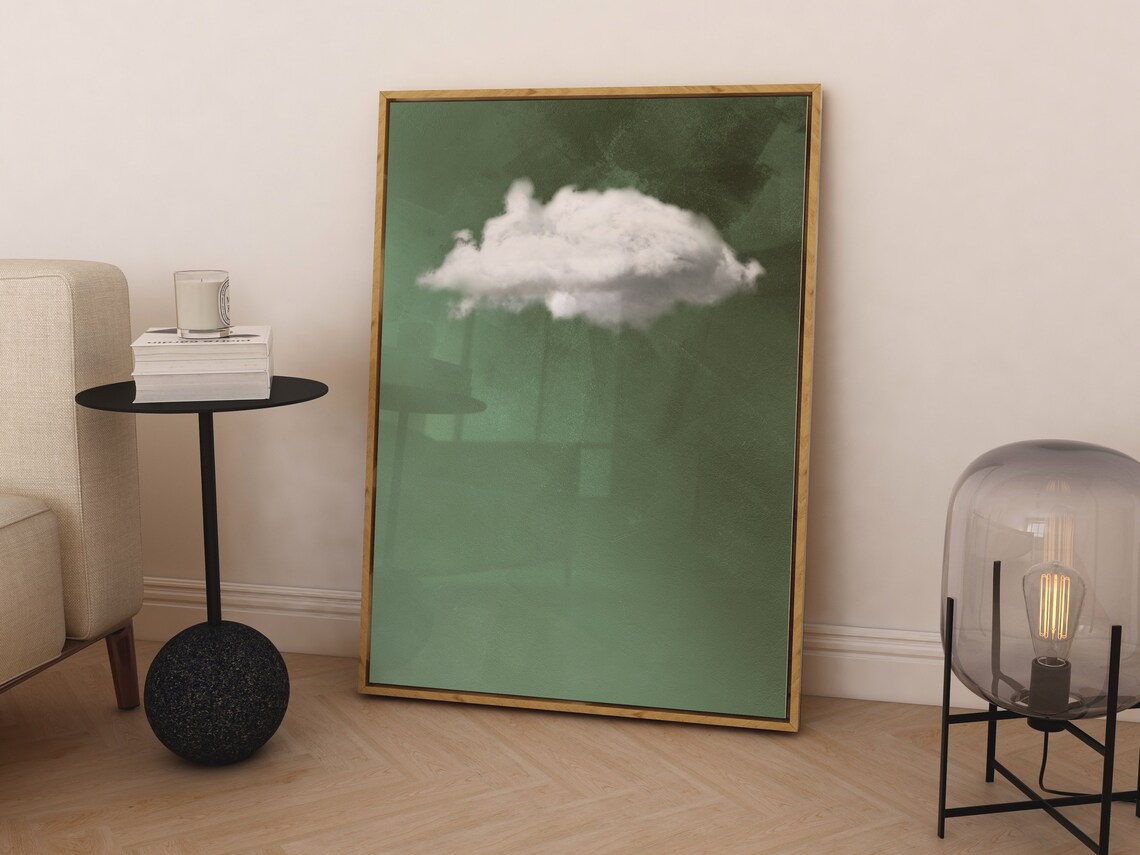 Sage Green Cloud Abstract Art Print, Minimalist - Image 3