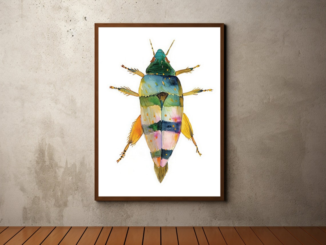 Rainbow Watercolor Beetle Insect Nature Wall Decor Art Poster