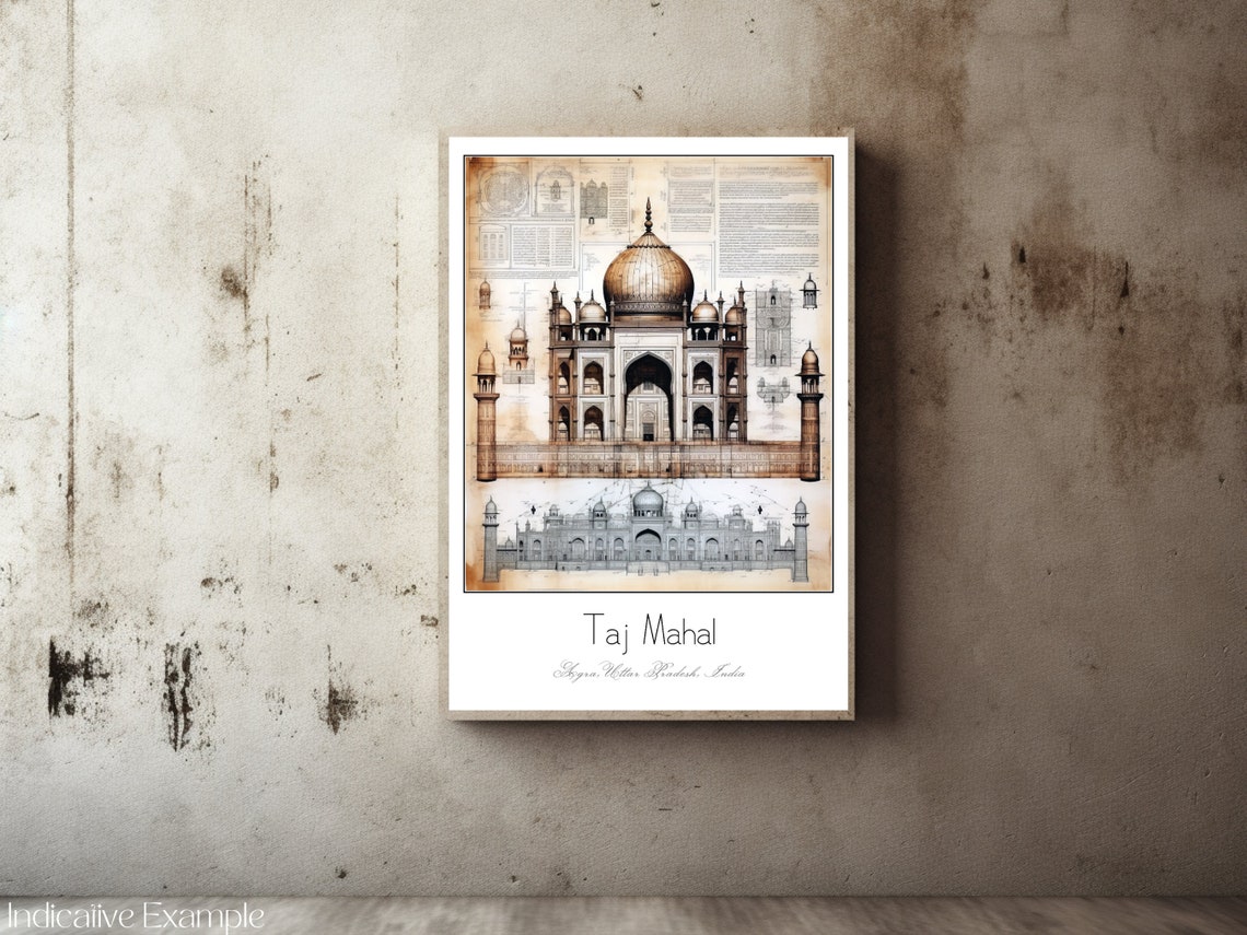 Taj Mahal Agra India Sepia Architectural Study Vintage Art Poster - Image 2