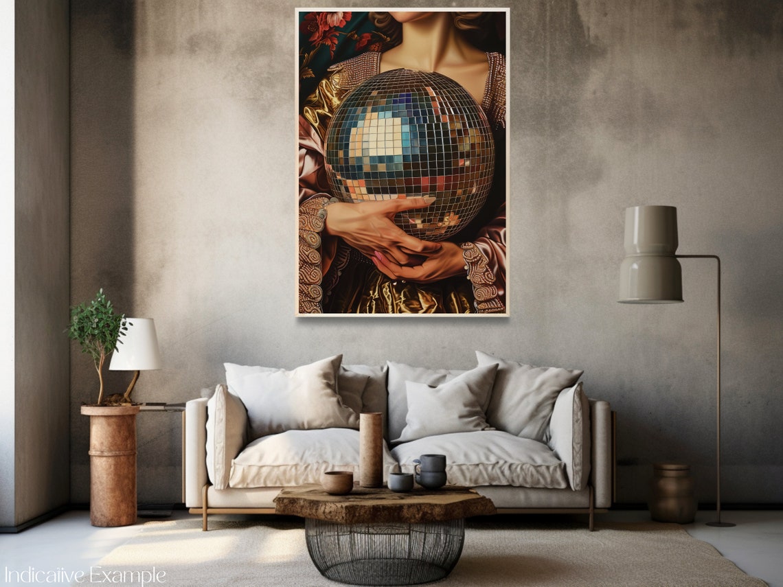 Golden Gown Woman Holding Disco Ball Baroque Party Glam Poster - Image 3