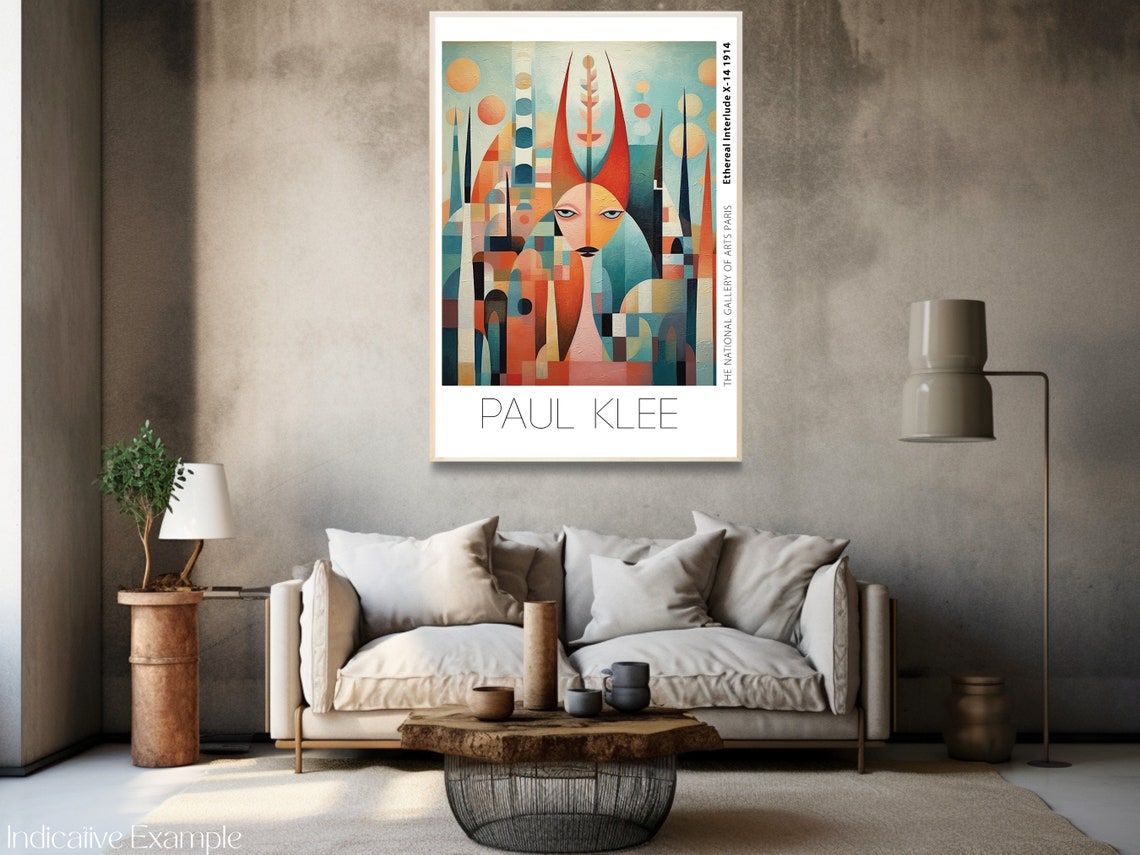 Paul Klee Inspired Horned Figure Teal Orange Geometric Poster - Image 3