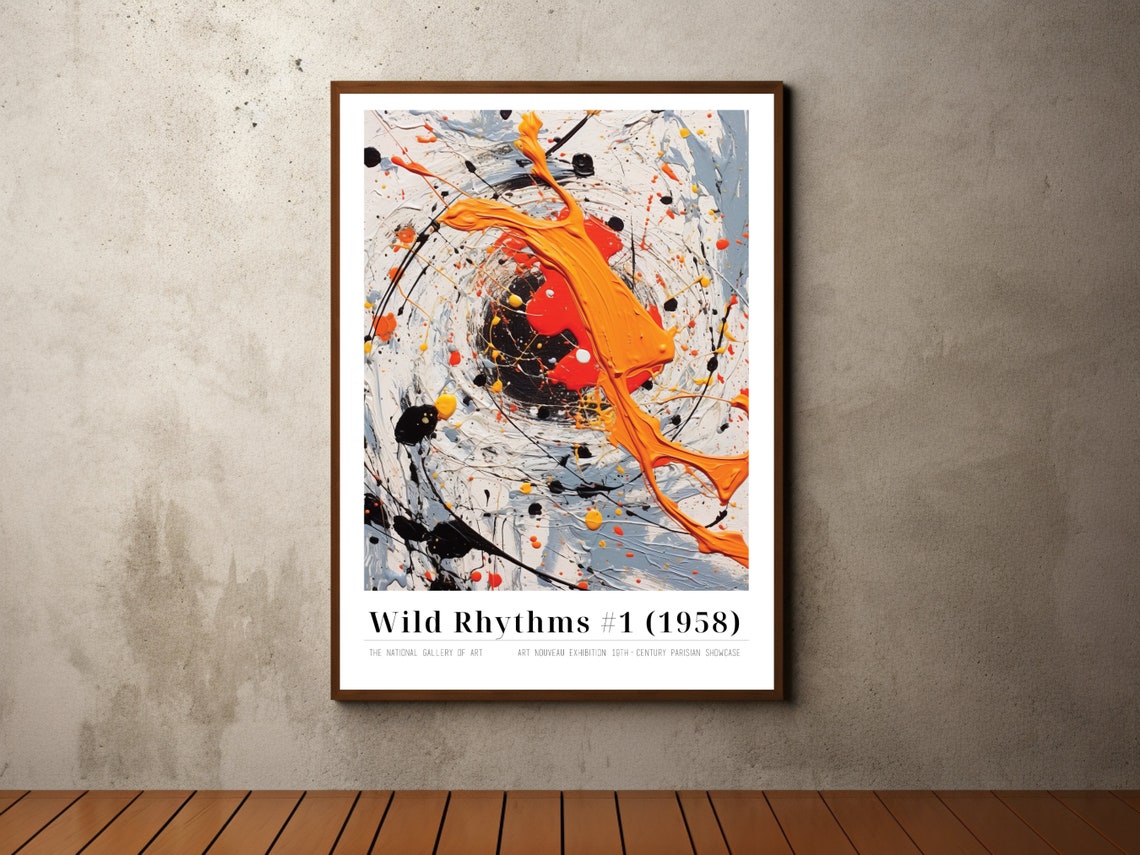 Wild Rhythms Number 1 Pollock Inspired Orange Slash Drip Poster