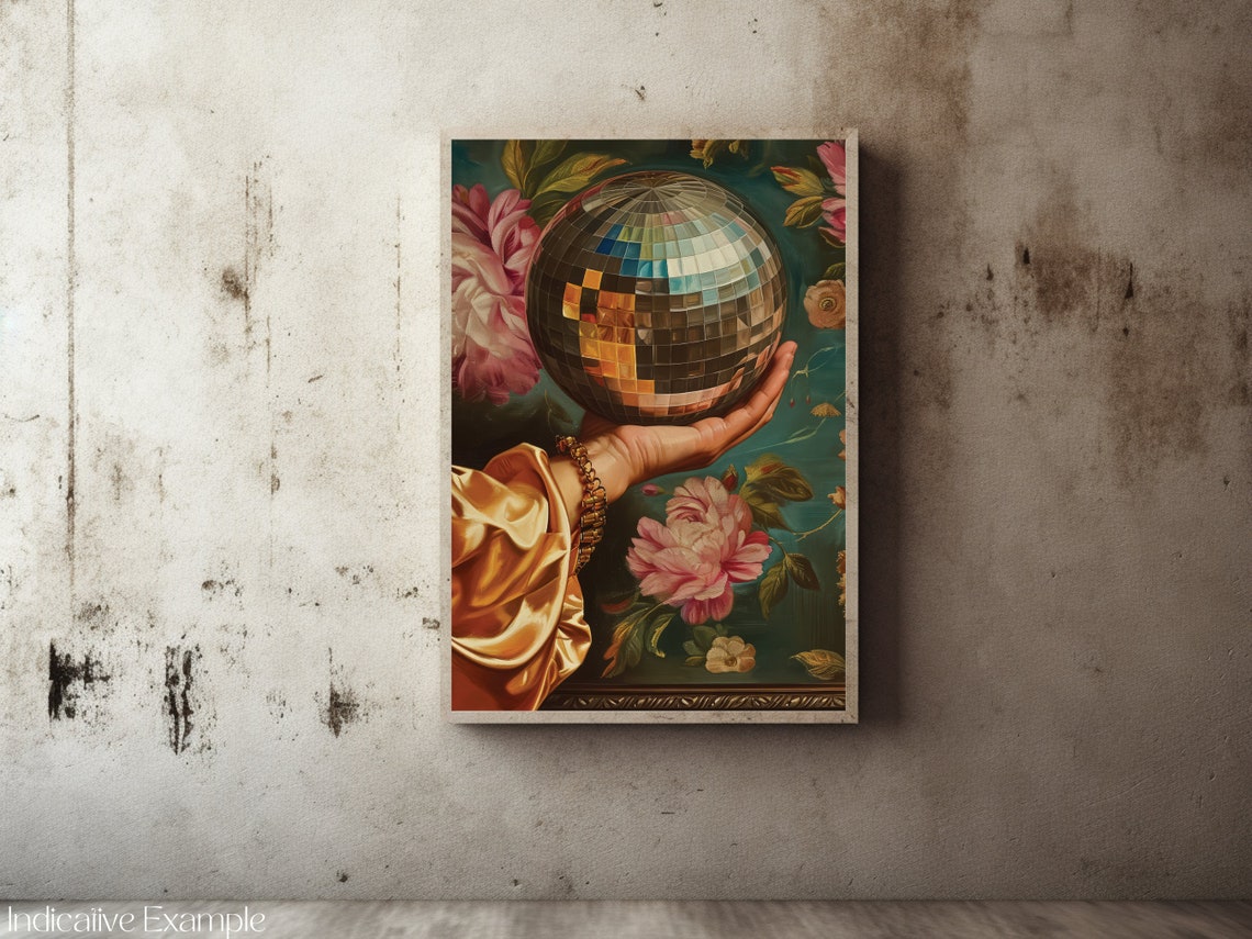 Hand Holding Disco Ball Baroque Floral Party Glamour Art Poster - Image 2