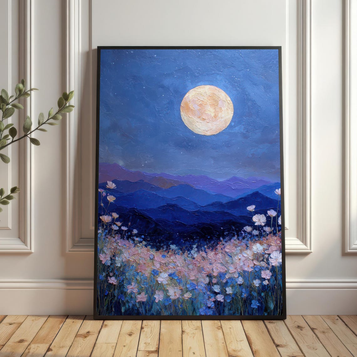 Enchanted Moonlit Meadow Full Moon Over Blue Mountains Wall Art