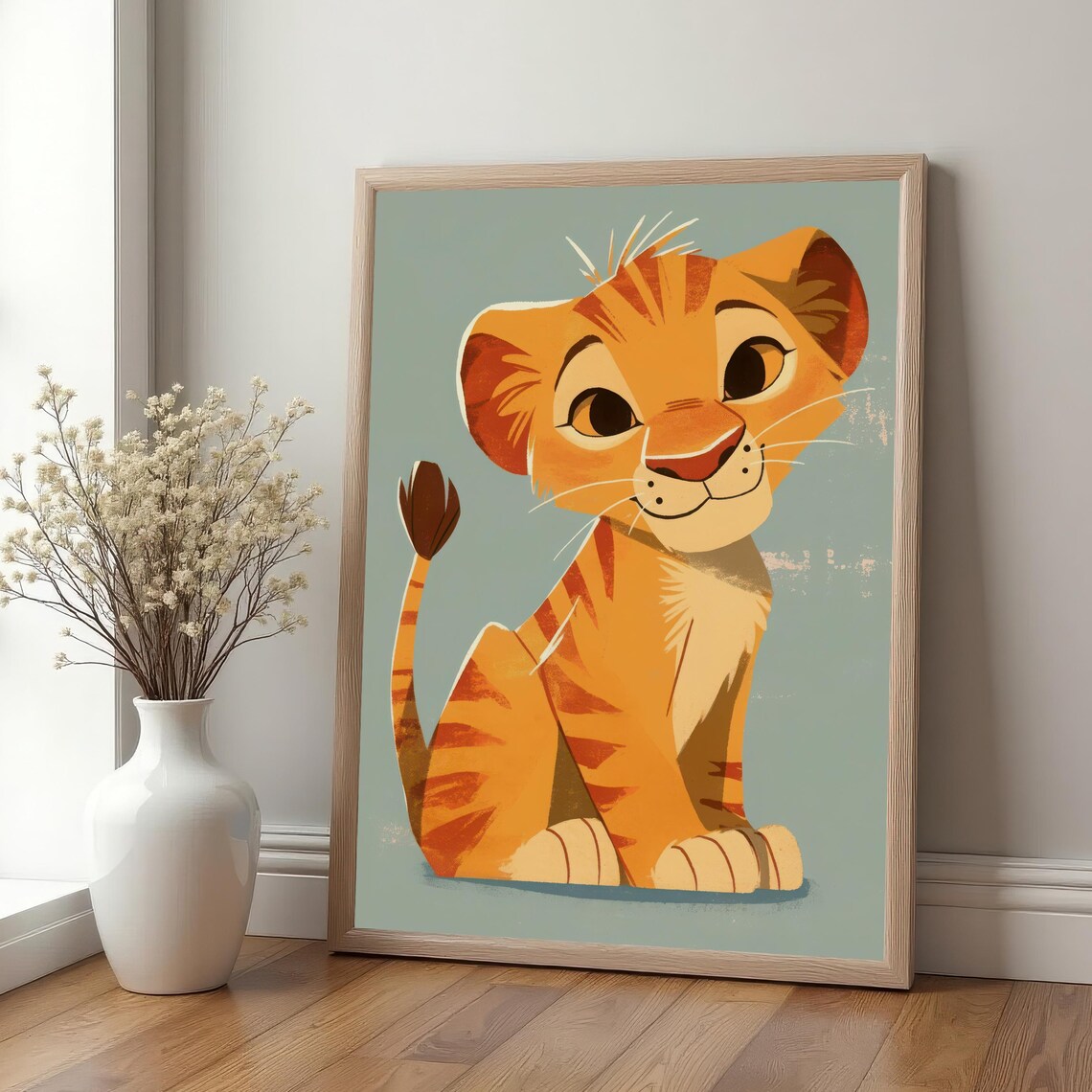 Cute Baby Lion Cub Cartoon Safari Animals Nursery Decor Wall Art