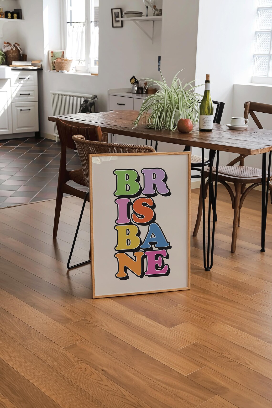 Brisbane City Typography Poster in Colorful Retro Bubble Letters - Image 2