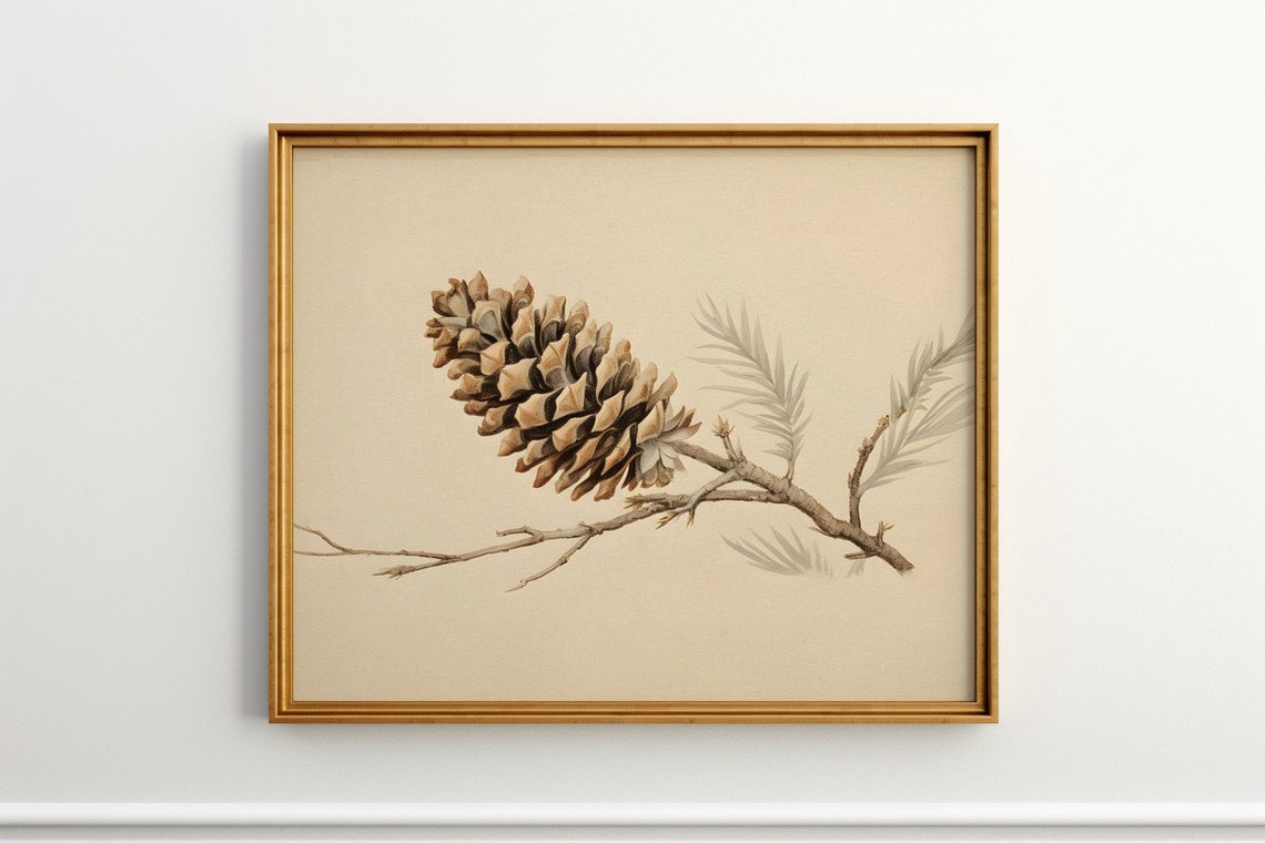 Pine Cone Study Antique Print