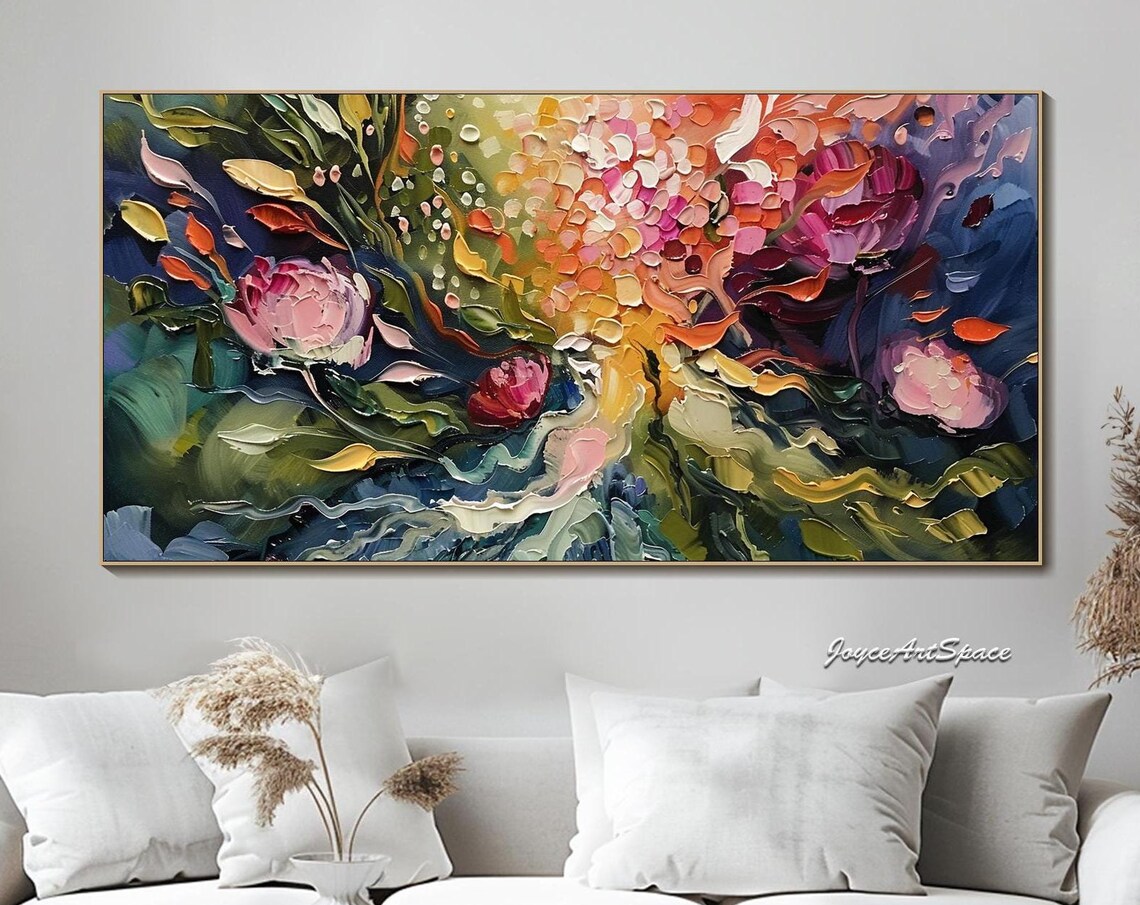 Jewel Tone Flower Explosion Dark Textured 3D Abstract Oil Poster