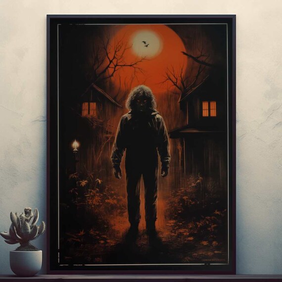Halloween Horror Figure Blood Red Moon Haunted House Scary Poster