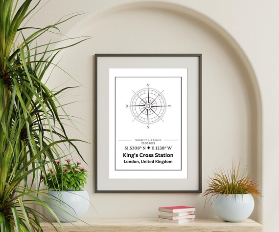 Custom Coordinates Compass Art Print, Personalized