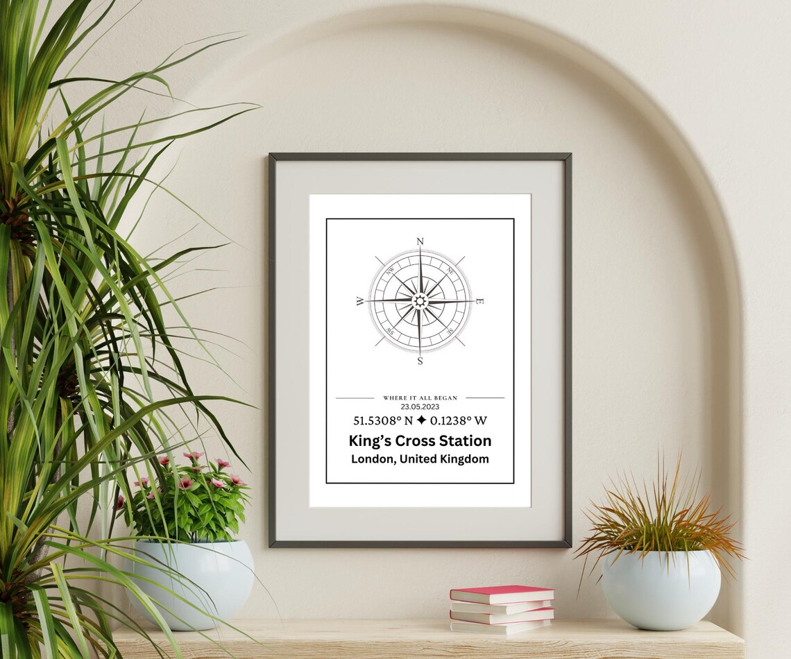 Custom Coordinates Compass Art Print, Personalized