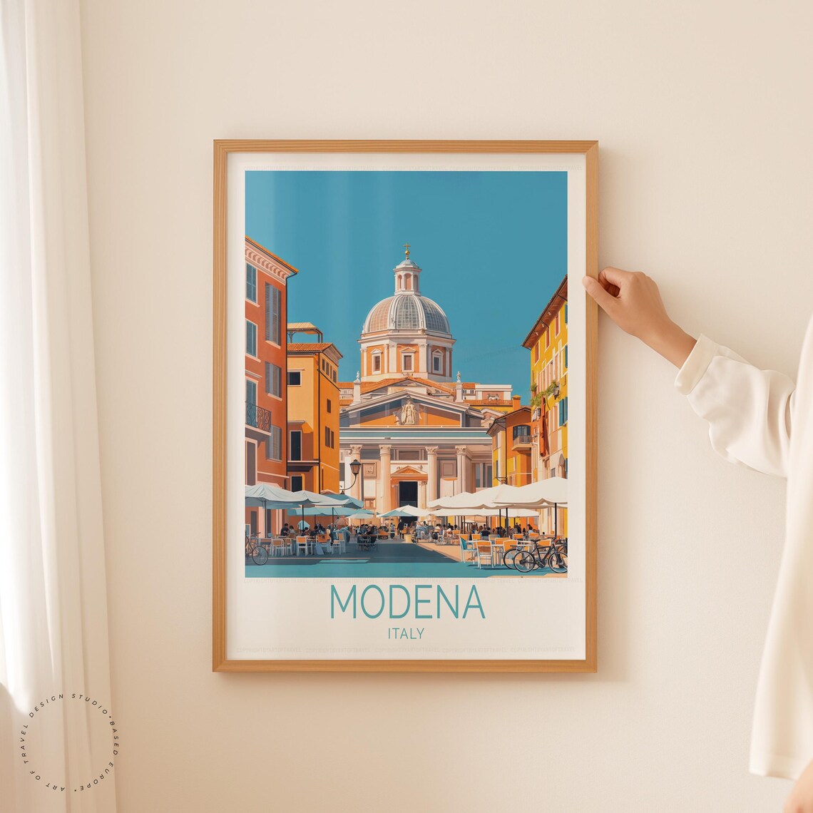 Modena Italy Cathedral Square Cafe Umbrellas Sunny Travel Poster - Image 5