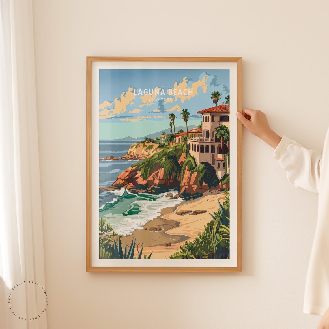 Laguna Beach California Cliffs Villa Ocean Waves Coastal Poster - Image 2